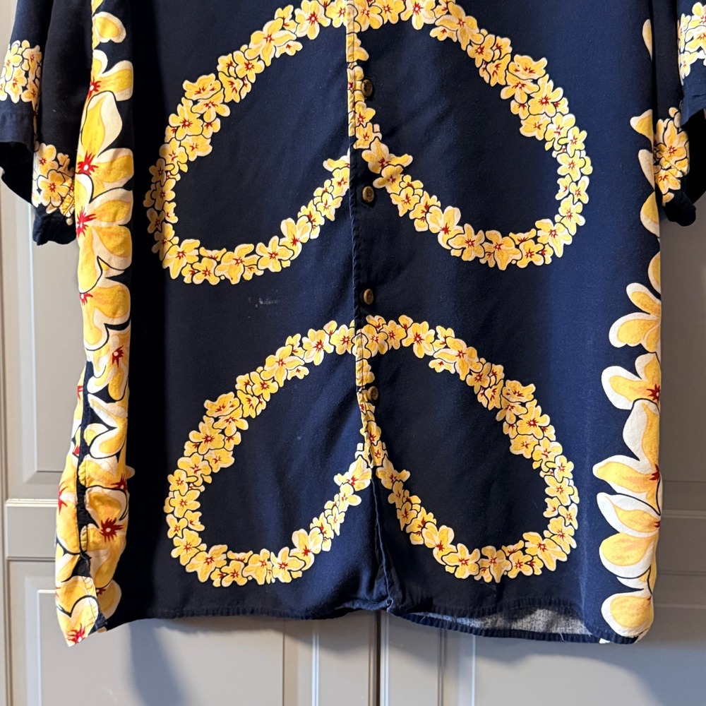 Tommy Hilfiger Vintage Mens Hawaiian Lei Hula‎ Girl Aloha Shirt, Navy Yellow, XL - Picture 11 of 13